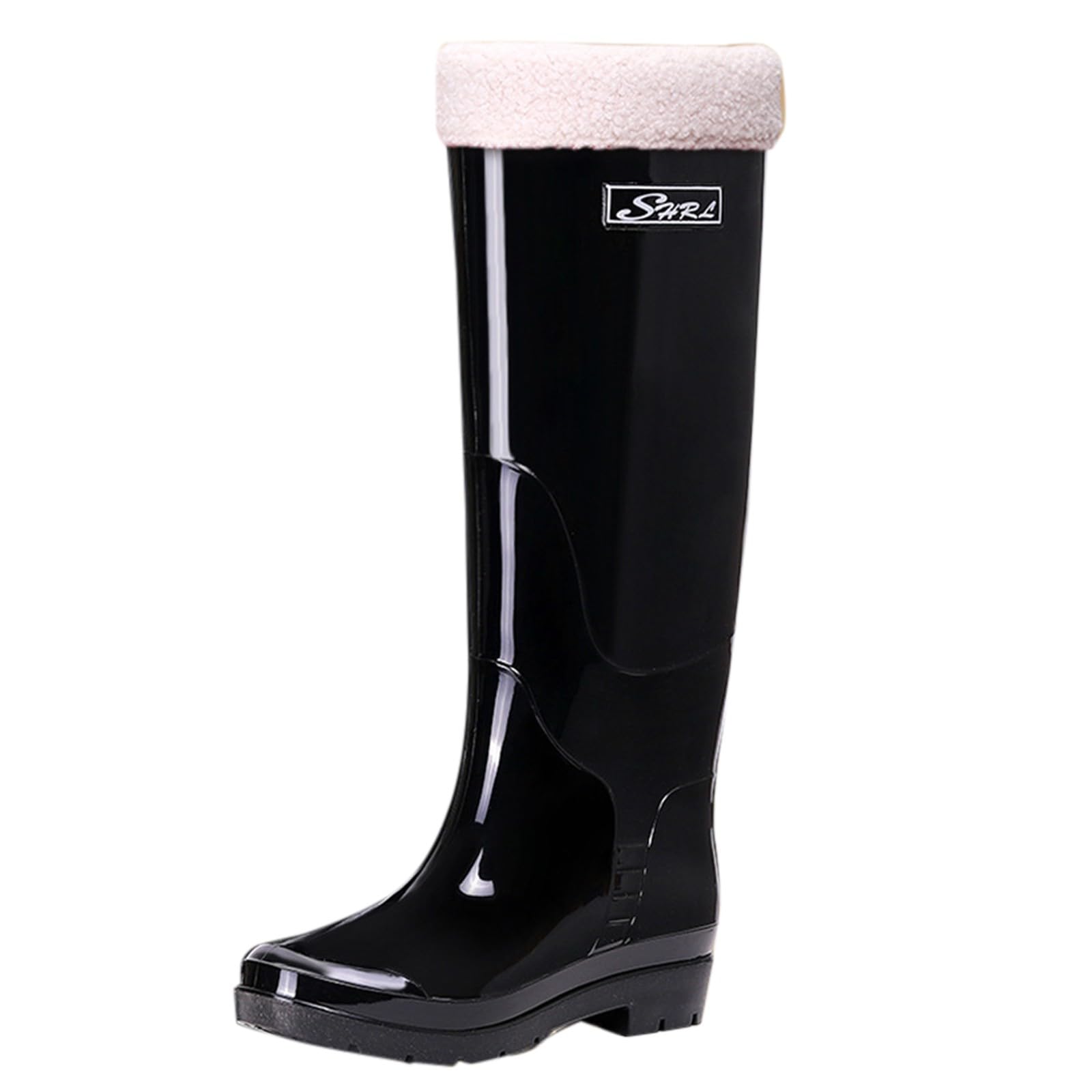 Botas de lluvia de moda hasta la rodilla para mujer, botas térmicas de goma para mujer, botas de lluvia impermeables, botas de agua de longitud completa hasta la rodilla con forro cálido, B