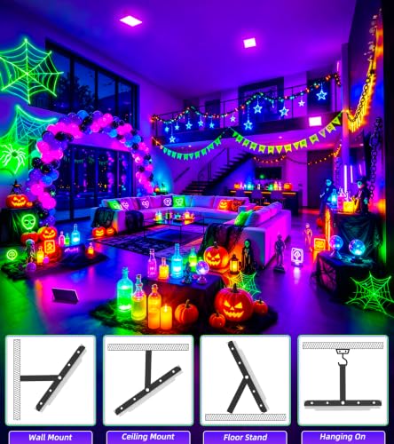 Image of TigQiang 200W 4 Pack LED Black Light, IP66 Blacklight Flood Light Halloween
