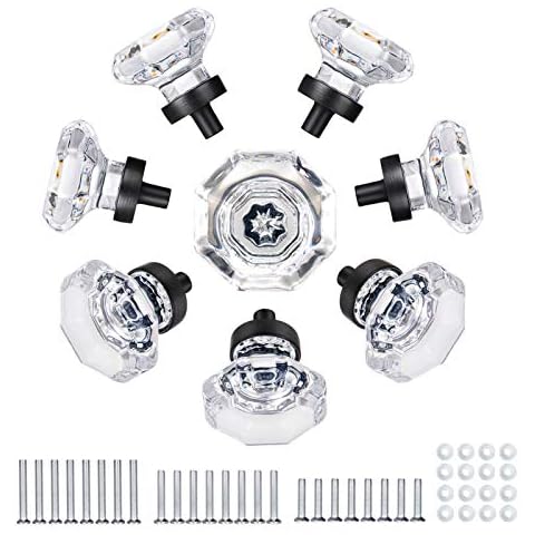 HIEMEY Octagon Clear Glass Crystal Dresser knobs 8PCS (Matte Black) Cover