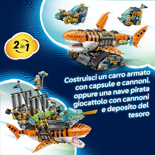 DREAMZzz 2 in 1 Carro-Squalo Tigre Giocattolo - Si trasforma in Nave Pirata con Cannone - con 5 Minifigure e 2 Creature del Tesoro da Collezione - Regalo per Bambini da 9 Anni in su - 71515 - Lego - Immagine 2