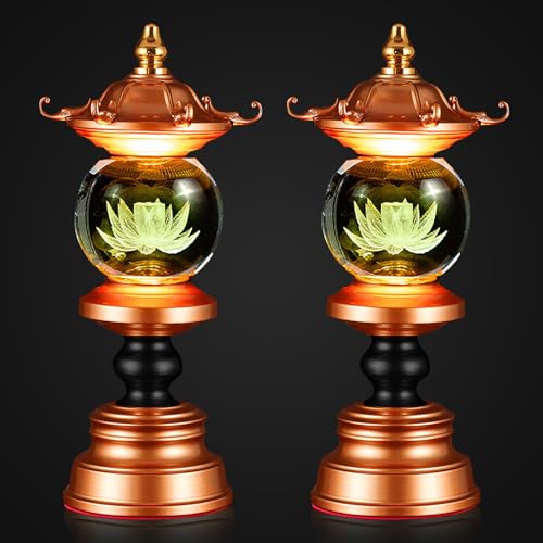 Image of Lotus Lamp Lights 7 Color LED Buddhist Meditation Supplies (11in) | Soft Lighting;Alloy Glass;Multi-scene Decor;Fine Craft;Auspicious Symbol