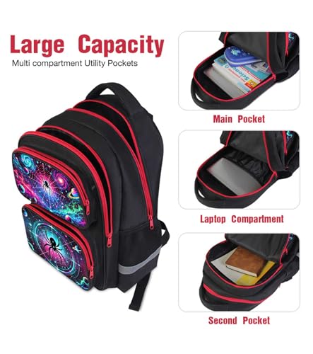 Spider Web Backpack Set for Boys and Girls | Kids School Bookbag Combo with Lunch Box and Pencil Case | Suitable for Student Ages 6-12 | Adjustable Straps Bag for Back to School & Travel4