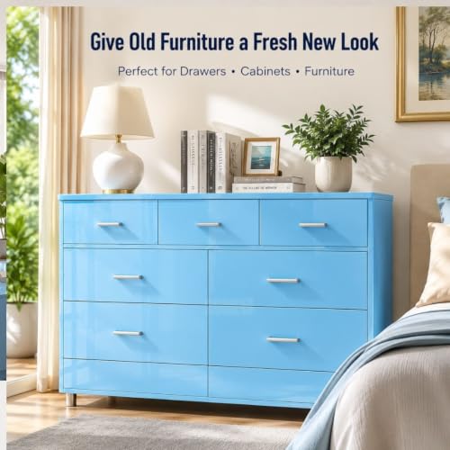 Image of HOME13 Sky Blue Glossy Wallpaper Peel & Stick Wallpaper Self Adhesive Removable Vinyl Wallpaper for Kitchen Cabinet Furniture Waterproof Countertop (12x60 Inch)