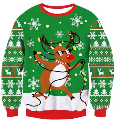 Belovecol Herren Christmas Sweater Lustige 3D Rentier Printed Crewneck...