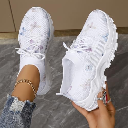 Women's Mesh Lace-Up Fashion Sneakers - Breathable Adorable Butterflies Casual & Comfortable Walking Shoes3