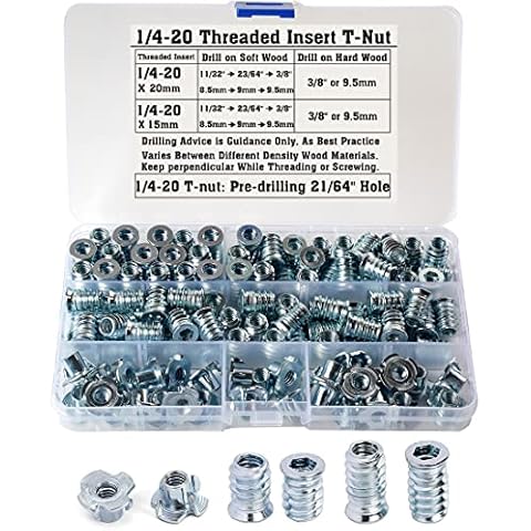 1/4-20 Threaded Inserts for Wood 15mm 20mm Hex Drive Socket Insert Nut 1/4-20 T Nuts for Wood - 100 Pieces Cover