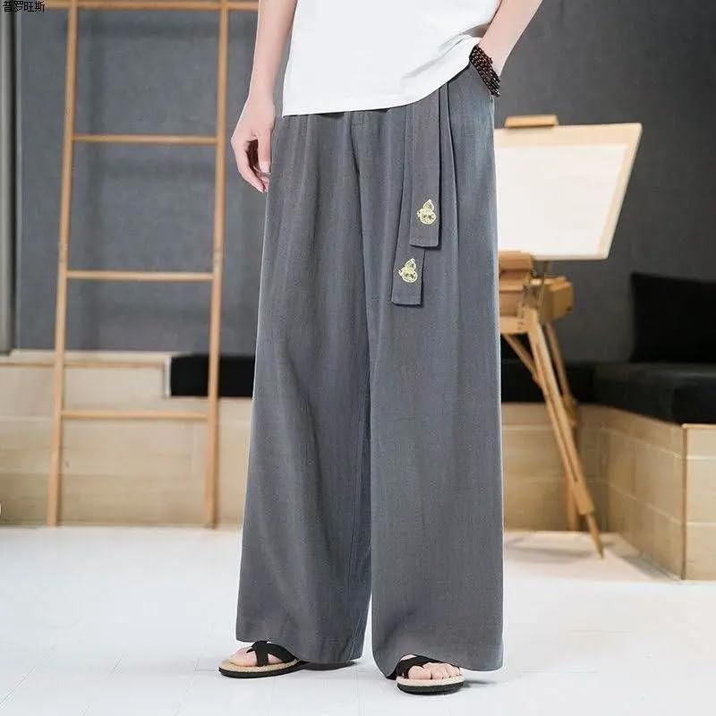 Chinese Style Linen Casual Pants Men Straight-Leg Trousers2