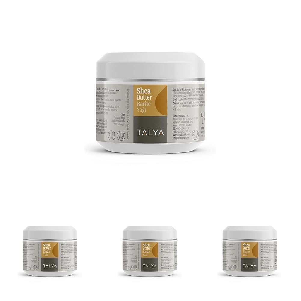 Talya Shea Butter (Karite Yağı), Soğuk Sıkım,%100 Saf Ve Doğal, 50 ml (4 paketi)