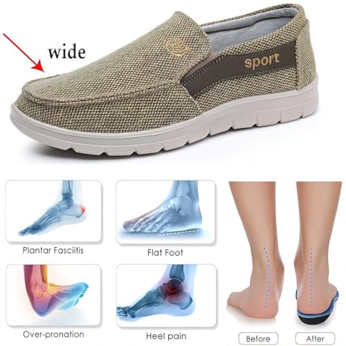 Men's Canvas Casual Flat Loafers Lightweight Walking Outdoor Breathable Cushioning Wide Toe Mesh Camping Shoes3