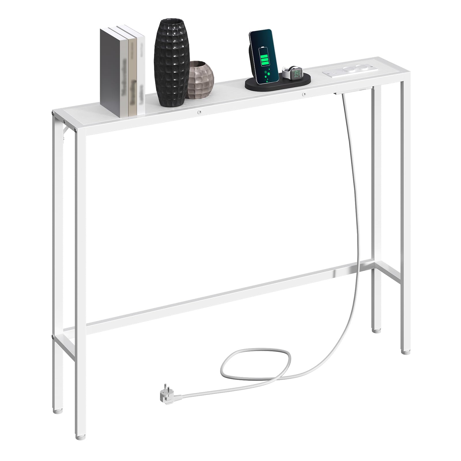 MAHANCRIS Tavolo Consolle da 100 cm, Consolle d'Ingresso con Prese e Porte USB, Tavolino Stretto per Divano, Corridoio, per Soggiorno, Camera da Letto, Corridoio, Bianco ACTWT968UE01