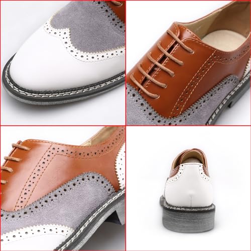 Men's Two Tone Patchwork Brogue Oxfords Shoes Fashion Classic Round-Toe Lace Up Low Top Leather Dress Shoes Hand Stitched Business Formal Derby Shoes2