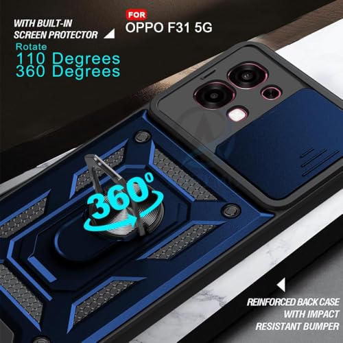 Image of AIBEX Back Cover Compatible for Oppo F33 5G / Oppo F31 5G | D10 Tough Armor Case | Sliding Camera Shield | 360 Protection | Kickstand Ring Holder | Military-Grade Bumper Case - Blue