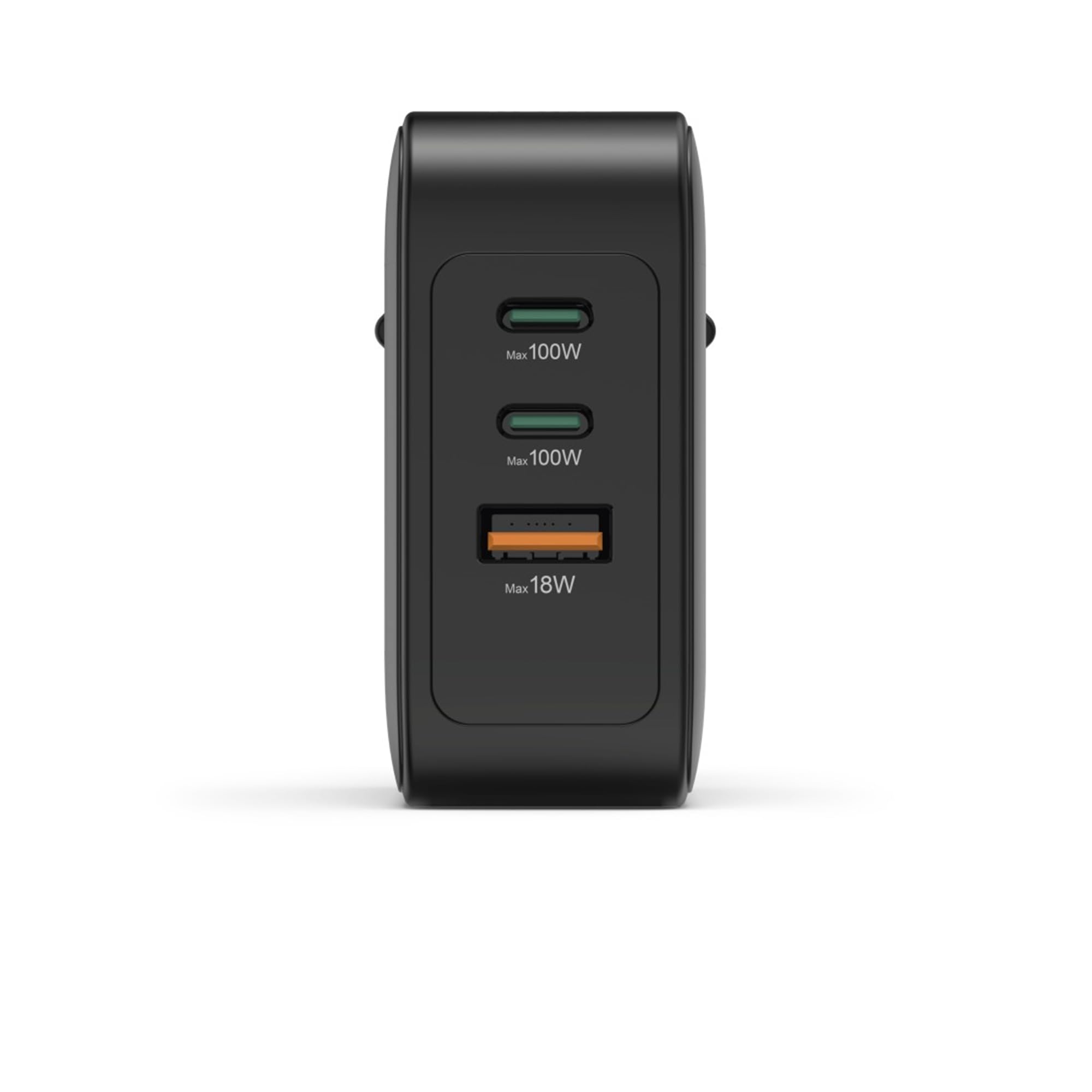 GaN 100 W szybka ładowarka z Power Delivery & Quick Charge 3.0 – 3-portowa USB-C i USB-A adapter do ładowania smartfonów, tabletów i laptopów – kompaktowa, bezpieczna, czarna
