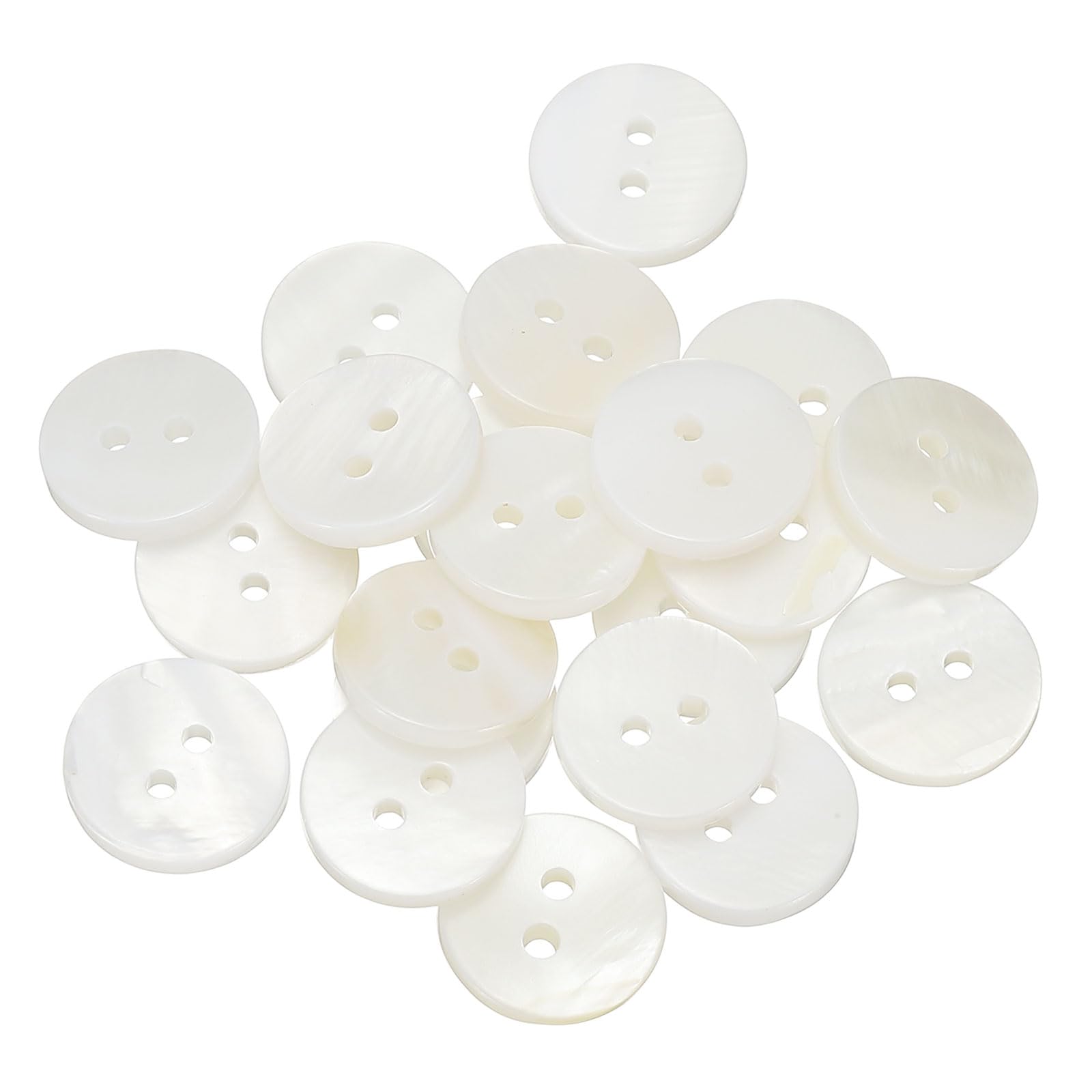 sourcing map 21Pcs Natural Shell Button, 2 Hole 12.5mm Round Mother of Pearl Buttons for Shirt Coats Suits Jacket Jeans Skirts DIY Sewing Crafts, White