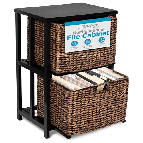 BIRDROCK HOME 2 Tiered File Cubby w/Wood Top - File Cabinet, Home Office Storage, Nightstand, Decorative Wooden Organizer | Desk, Modern Table, Shelves, Side Table, Craft Furniture - Brown Wash