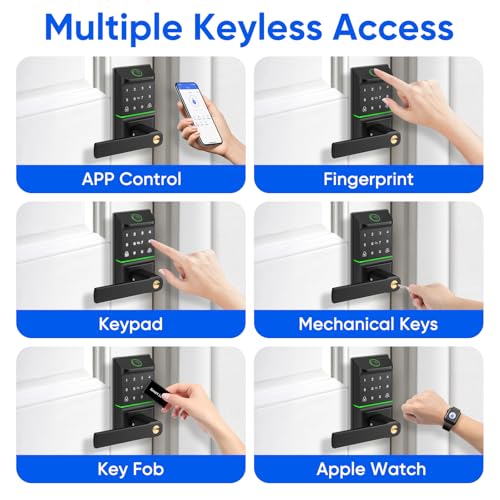 MYPIN Smart Door Lock with Biometric Fingerprint & Touchscreen Keypad, Keyless Smart Lock, 7-in-1 Unlock, Compatible with Apple Watch for Front/Exterior/Interior Doors - Image 3