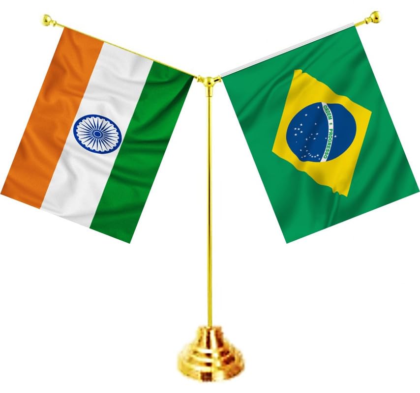 BRAZIL & INDIA Miniature Flags - Shining Cotton Cloth with Y-Shape Classy Brass Base Table Stand-picture-46