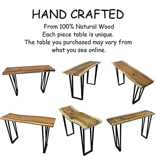 Greenage Natural Wood Rectangle Coffee Console Table 47"X14"X32" Rustic Solid Wood Edge Tables For Living Room Bedroom, Sturdy Hand Made End Table Side Table With Metal Legs Easy To Assemble #TOP4