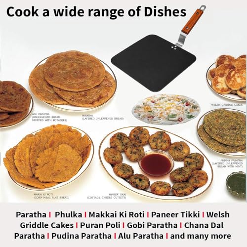 Image of amicus Pure Iron Tawa for Roti Dosa Chapati Omelette, Flat Square Iron Tava, Gas Stove Compatible, 9X9 Inch, 1.25 Kg, Black, 100% Smooth Food Grade, Multi-Purpose Tawa