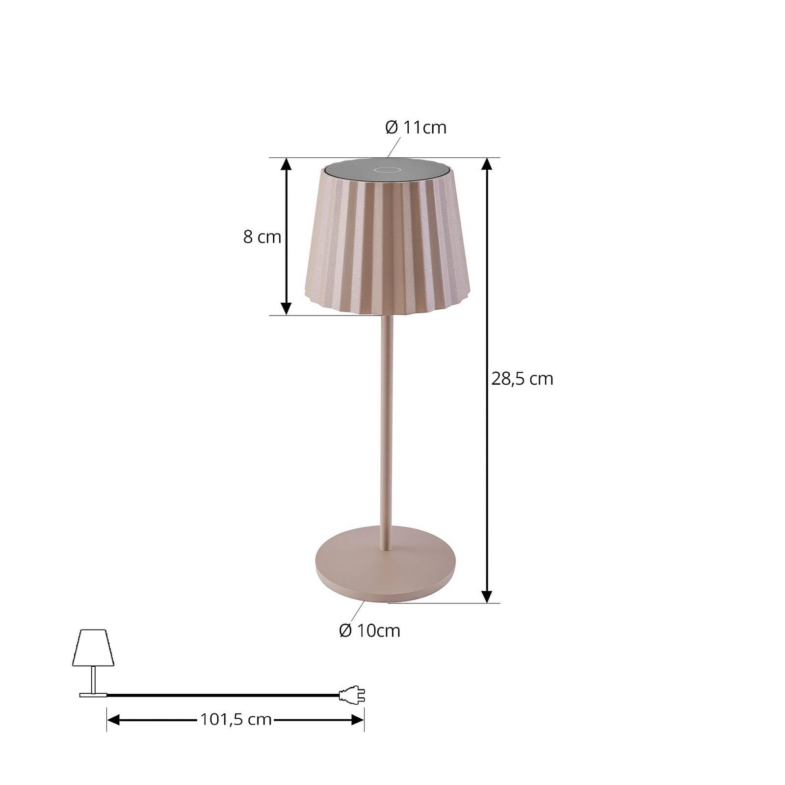 Lindby Lámpara de mesa LED regulable con batería inalámbrica con sensor táctil, lámpara de mesa portátil recargable para interior y exterior, lámpara de mesa LED exterior IP54, lámpara de batería para
