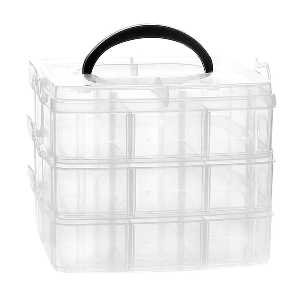 Smitex Plastic 18 Grid Box 3 Layer Sewing Button Bead Jewellery Nail Crystal Organizer - 1Pc ((Multi Color)