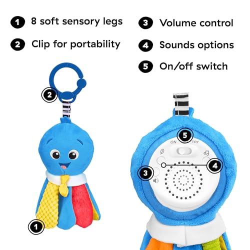 Image of Baby Einstein Take Along Opus Octopus Soother, Portable Musical Sensory Toy with Stroller Clip, 20 Melodies and Calming Sounds for Newborn Baby, Plush Travel Toy 0-36 Months