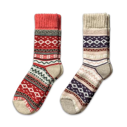 NORDIC Socks Premium 40% Merino Wool Blend Crew Socks for Men & Women Moisture-Wicking Breathable Soft and Comfortable 2 Pairs (13-15 Ida)
