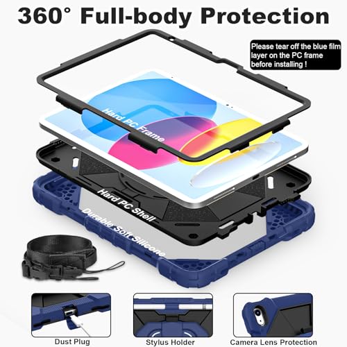 Image of WESOROL Case for iPad (A16) 11th Generation 11 Inch (2025),iPad 10th Generation 10.9 Inch (2022),Full-Body Drop Protection i Pad Case 10th Gen with Rotating Stand Screen Protector,Navy