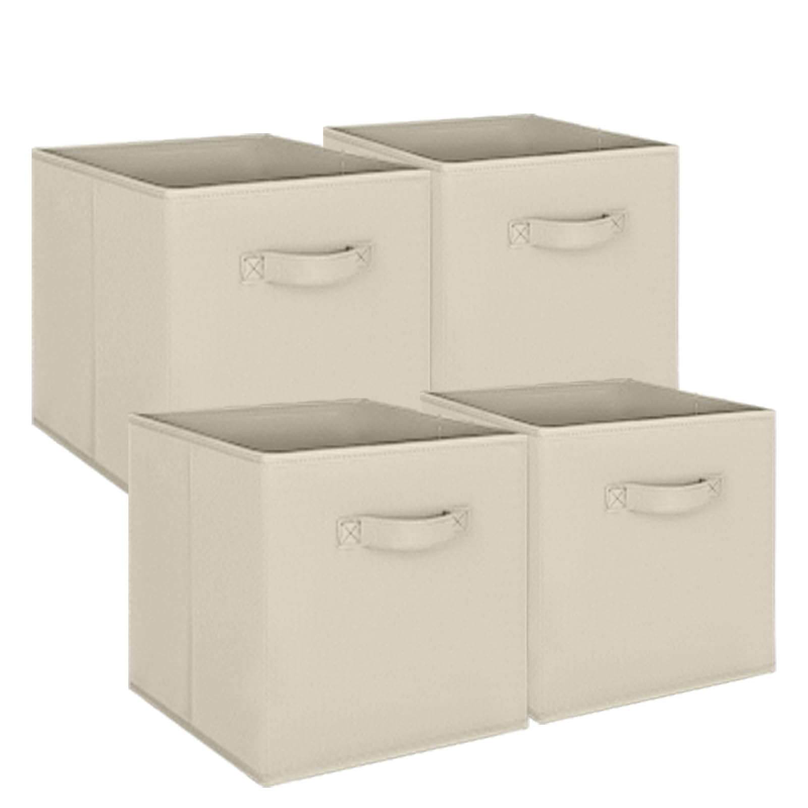 LN COZY CORNER 4PCS Foldable Cube Storage Boxes with Handles, 27x27x28cm Fabric Organiser Baskets for Home, Office, Nursery, and Closet Organisation Beige