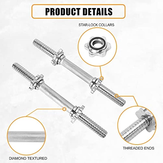 Threaded Dumbbell Rubber/Chrome Handles 1 Inch Pair, Adjustable Dumbbell Bar Handles, Fits Standard Weight Plates with 1¡± Diameter, for Gym Workouts, Exercise, Weightlifting, Sold in Pair