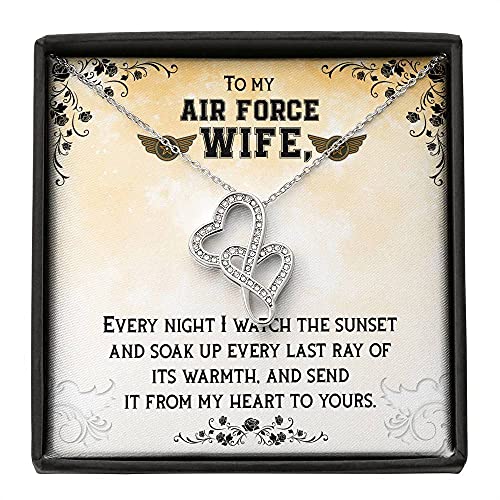 Special for Air Force Wife -Double Hearts Necklace with Heartfelt Message Card- Romantic Gift for Her, Birthday Gift for Wife, Meaningful Gift for Wife.