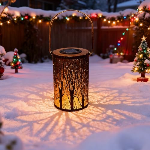 XVZ Lanterne Solaire Exterieur Jardin, Lampes Solaires LED Suspendues en Métal étanche pour Jardin, Patio, Pelouse, Terrasses, Balcon(Projection de Forêt)