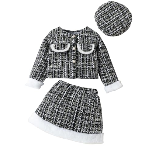 Toddler Girls Suit 2025 Trendy Autumn New Furry Coat + Skirt + Beret Three Sets Toddler Kids Girls Cute Casual Outfits
