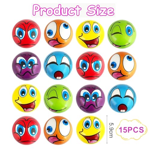 15 Anti-Stress Spielzeug, 6CM Lustige Gesichter Softball, Mini Lächeln Gesicht Bälle, Schaum Stressbälle, Verschiedene Emoticons Stressball, Antistressball Wutball für Kinder Erwachsene
