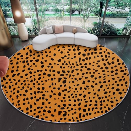 Genérico Marrón Alfombra Redonda 90 cm - Abstracto Camuflaje Estampado De Leopardo Tema Alfombra Redonda de Pelo Corto, Antideslizante Alfombras Redondas para Pasillo Comedor y Sala de Estar