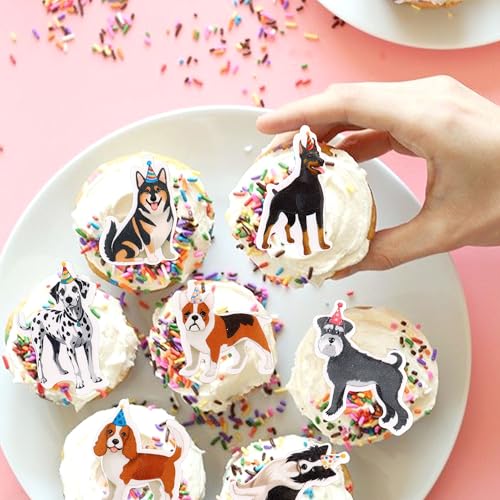 Blumomon 48 Stück Essbare Hund Cupcake Toppers Essbare Hund Cupcake Dekoration Glückwunsch zum Geburtstag Dekoration Baby Dusche Kinder Geburtstagskuchen Dekoration