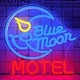 JooeTuu Blue Moon Motel Neon Signs for Wall Decor Dimmable Led Blue Moon Neon Light Sign USB Powered Neon Light for Man Cave Hotel Window Motel