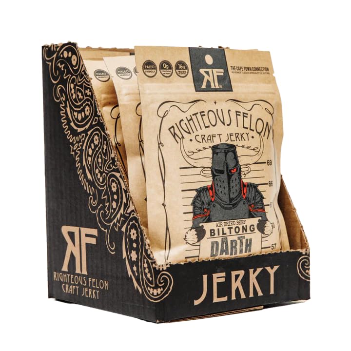 Righteous Felon Air Dried Biltong Beef Snack | KETO and PALEO | Gluten Free + High Protein | Hormone Free All Natural Biltong with No Artificial Flavors, Antibiotics or Preservatives - 8 Pack