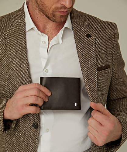 Wallet for Men, Slim Minimalist RFID Full Grain Leather, Handcrafted Bifold, 6 Card Slots, Gift Box Pouch, Christmas Birthday, Brown4