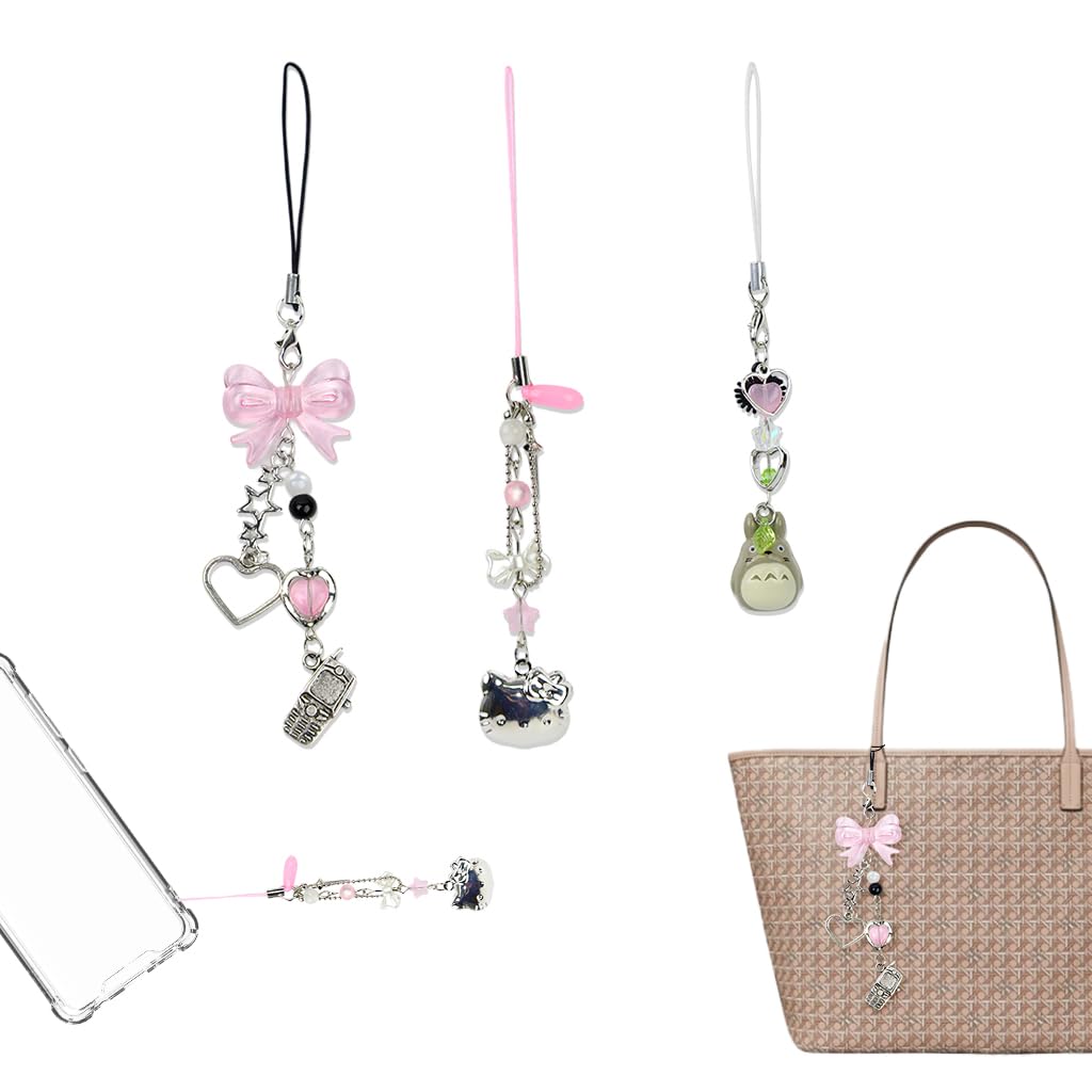 3 Pcs Butterfly Pendant Y2k Phone Charms Keychain Bag Strap Cool Cellphone Lanyard Keyrings Jewelry for Girls