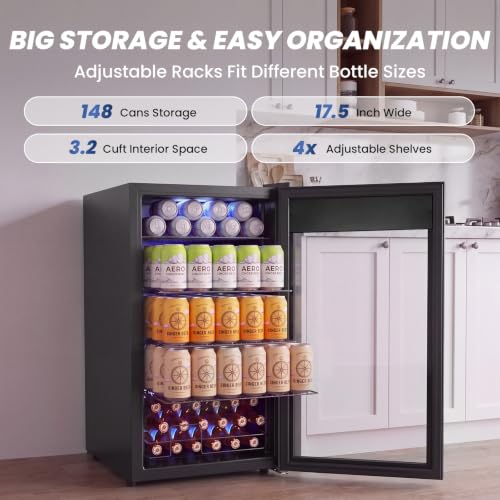 Image of Beverage Cooler Refrigerator, 3.2 Cu. Ft. Mini Fridge with Glass Door Black