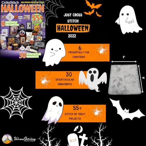 Image of VolcanoStitching Halloween 2022 Just Cross Stitch Magazine 14ct Aida | 2022 Just Cross Stitch Halloween Collector's Issue magazine bundled with hand-dyed 14-count Aida cross stitch fabric.