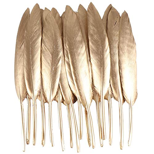 Xgood 100 Pieces Goose Feathers Gold Real Feathers DIY Craft Feathers for Home School DIY Dreamcatcher Birthday Wedding Party Decorations