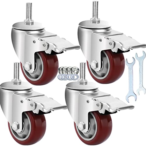 AOCHENLY Caster Wheels, Heavy Duty Castors PU Wheels M12-1.7...