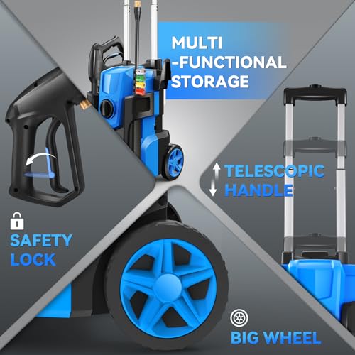Electric Pressure Washer, 5000 PSI 4.0 GPM Heavy Duty Power Washer, with 4 Nozzles,Foam Cannon,33FT Hose Reel and 500ml Soap Bottle for Home/Cars(Blue) - Image 4