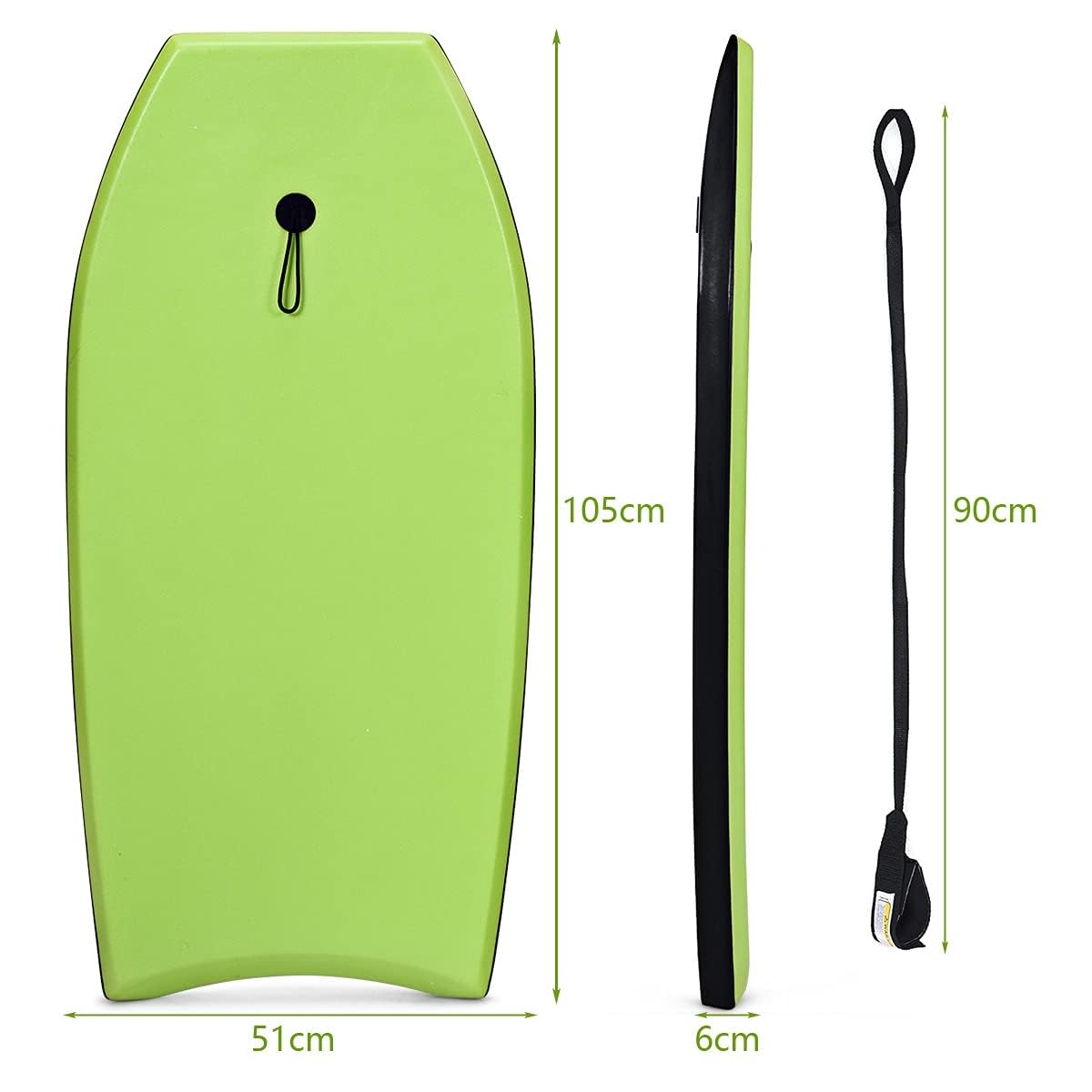 GYMAX Tabla de Surf de 105 x 51 cm, con Cuerda de Tracción, Carga Máxima: 85 kg, Tabla de Surf con Núcleo de Espuma EPS, para Niños y Adultos (Verde)