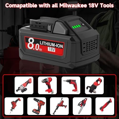 2Pack 8.0Ah Replacement for Milwaukee M18 Battery Charger Kit 18V Batteries Compatible with 18 Volt 8-11-1810 48-11-1815 48-11-1820 48-11-1850 48-11-1828 48-11-1860 Cordless Power Tools - 1
