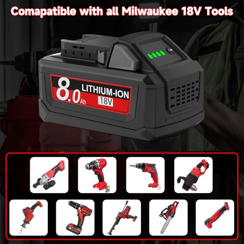 Image of 2Pack 8.0Ah Replacement for Milwaukee m18 Battery Compatible with 18V Lithium Battery 18 Volt 48-11-1810 48-11-1820 48-11-1840 48-11-1850 48-11-1828 48-11-1860 Cordless Power Tools