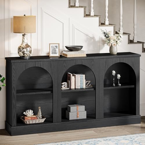 Image of Tribesigns Farmhouse Console Table, 63-Inch Long Entryway Table with 3 Tier Storage, Wooden Rectangular Sofa Table Behind The Couch for Entrance, Hallway, Living Room, Black
