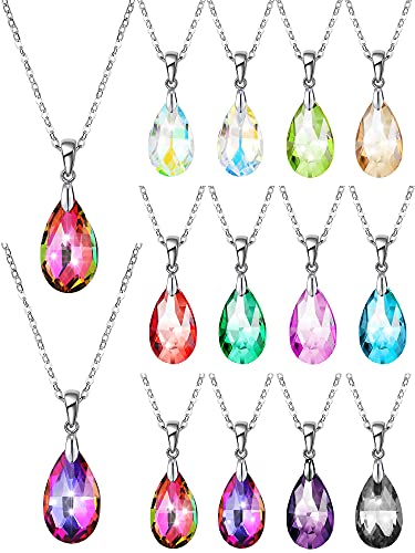 Hicarer 12 Pieces Teardrop Crystal Necklace Cubic Zirconia Pendant Necklace Jewelry for Women